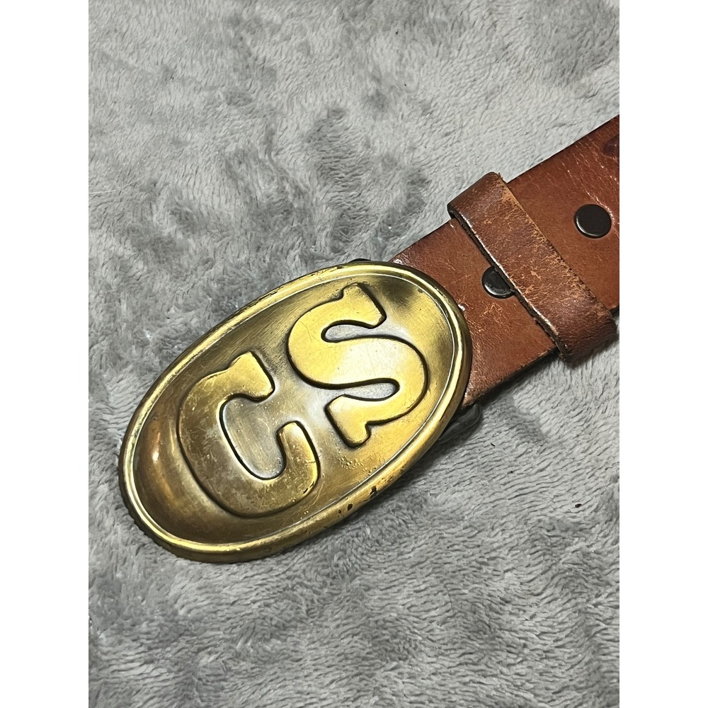 Civil War Reenactor Belt CS Buckle Leather Confederate States Replica USA Sz 32